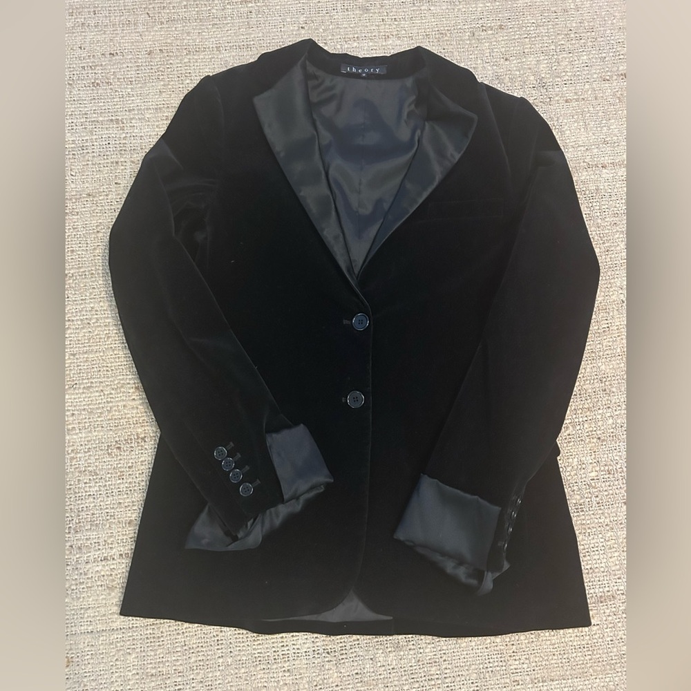 Theory Black Velvet and Satin Blazer Size 12